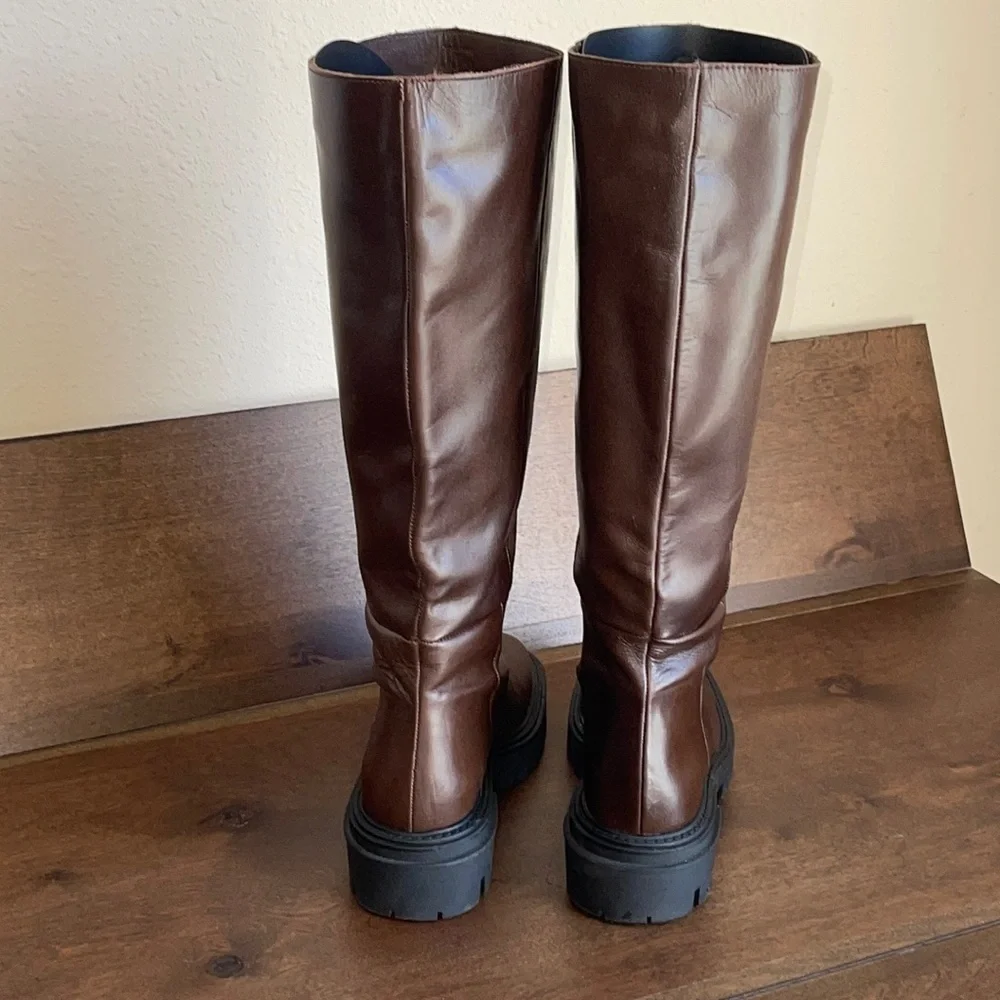 Zara Iconic Lug Heel Knee High Leather Boots Sz. 8